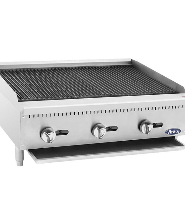 Atosa ATCB-36 36-inch gas countertop charbroiler in stainless steel, front view