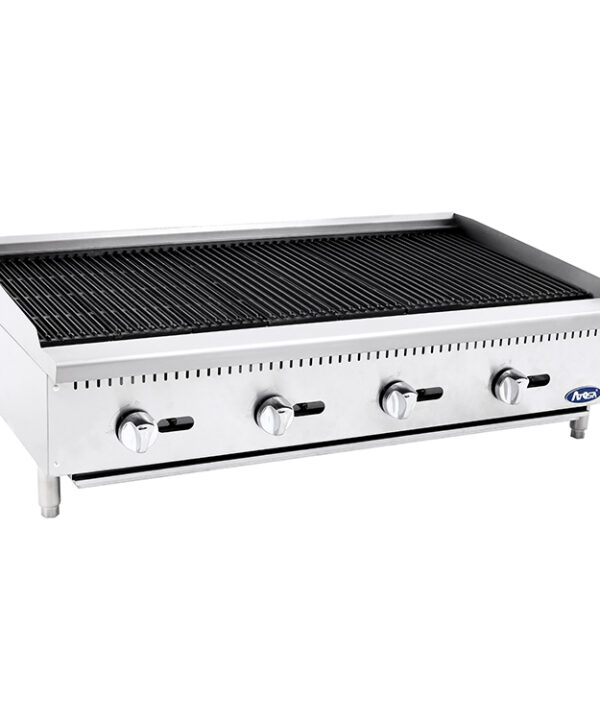 Atosa ATCB-48 48-inch countertop gas char-rock broiler in stainless steel, front view
