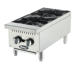 Atosa ACHP-2 12-inch 2-burner countertop gas hot plate in stainless steel, front view
