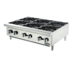 Atosa ACHP-6 36-inch 6-burner countertop gas hotplate in stainless steel, front view