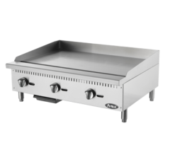 Atosa ATMG-36 36-inch manual gas countertop griddle in stainless steel, front view