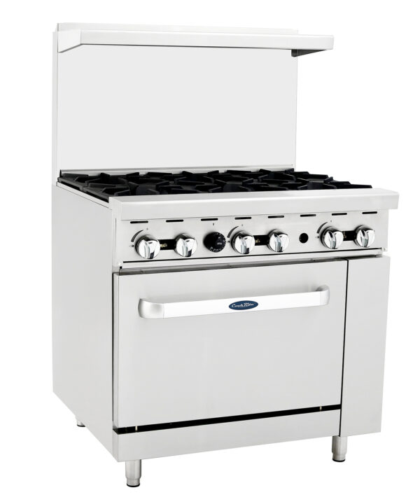Atosa AGR-6B-NG 36-inch 6-burner natural gas range in stainless steel, front view