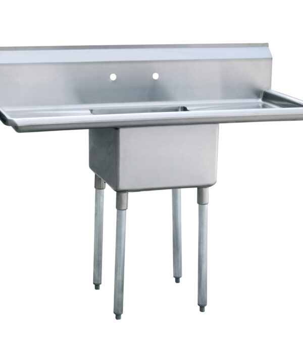 Atosa MRSA-1-D one-compartment sink in stainless steel, front view with left and right drainboards