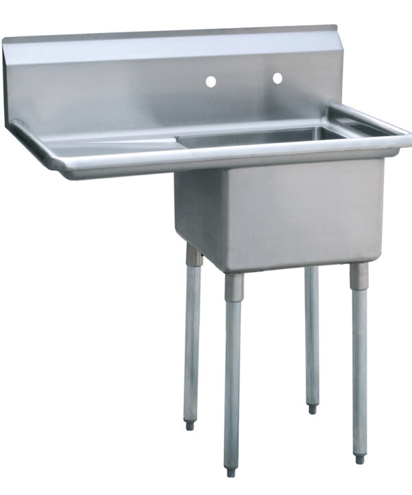 Atosa MRSA-1-L one-compartment sink in stainless steel with left drainboard, front view