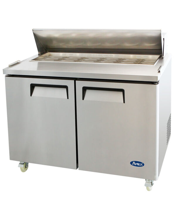 Atosa MSF8306GR 48 inch mega top sandwich/salad prep table in stainless steel, front view