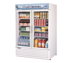 Turbo Air TGM-50RS-N two-section glass door refrigerated merchandiser in white, front view