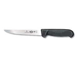 Victorinox 5.6003.15 6-inch extra-wide stiff straight boning knife with black Fibrox handle, side view
