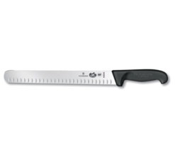 Victorinox 5.4723.30 12 inch Granton edge slicing knife in black Fibrox handle, side view