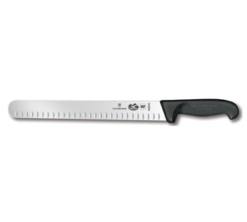 Victorinox 5.4723.36 14-inch granton edge slicing knife with black Fibrox handle, side view