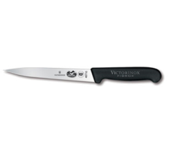 Victorinox 5.3703.18 Fibrox Pro 7-inch stiff fillet knife with black Fibrox handle, side view