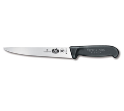 Victorinox 5.5503.18 7-inch boning and sticking knife with black Fibrox Pro handle, side view