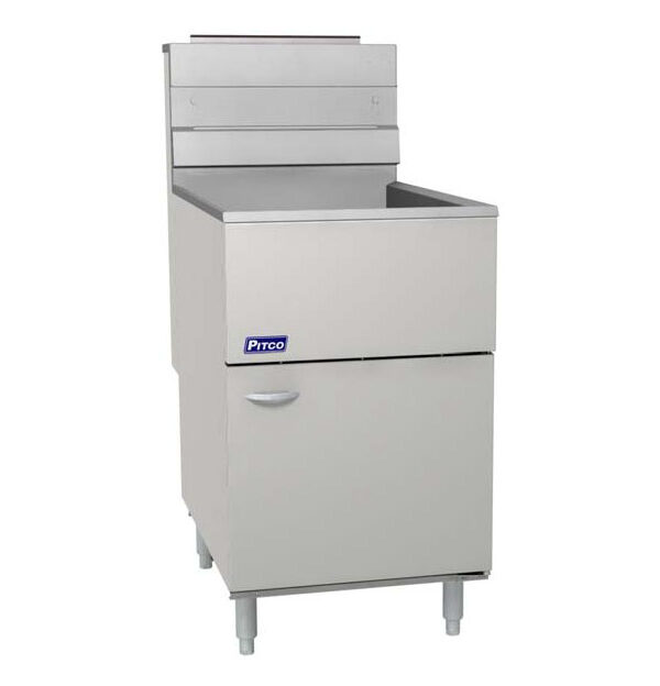 Pitco SG18-S Solstice gas floor fryer in stainless steel, front view