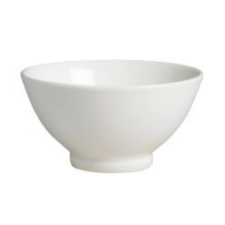 Cameo China 710-174 footed Fusion bowl in white vitrified ceramic, angled view