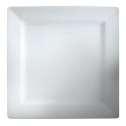 Cameo China 710-91 9-1/4 inch square rim plate in white vitrified ceramic, top view