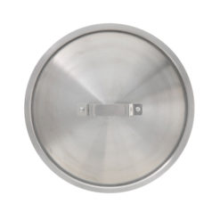 Winco AXS-100C aluminum pot cover for 100 qt stock pot in silver, top view