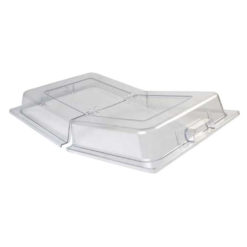 Winco C-DPFH full-size hinged dome display cover in clear polycarbonate, front view