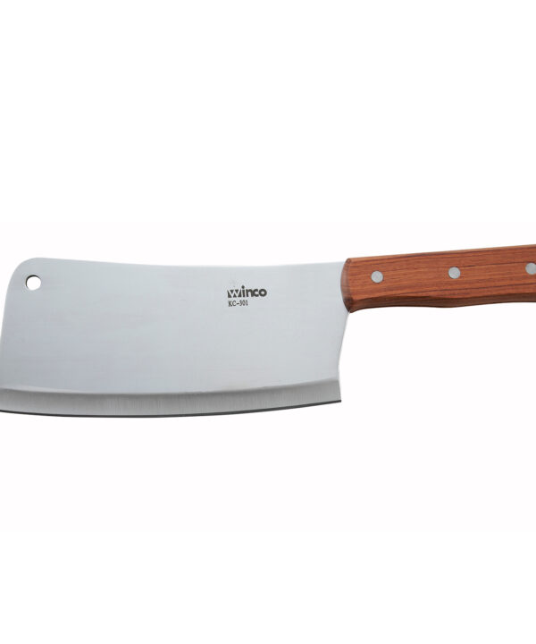 Winco KC-301 8-inch heavy-duty Chinese cleaver with wooden handle, side view