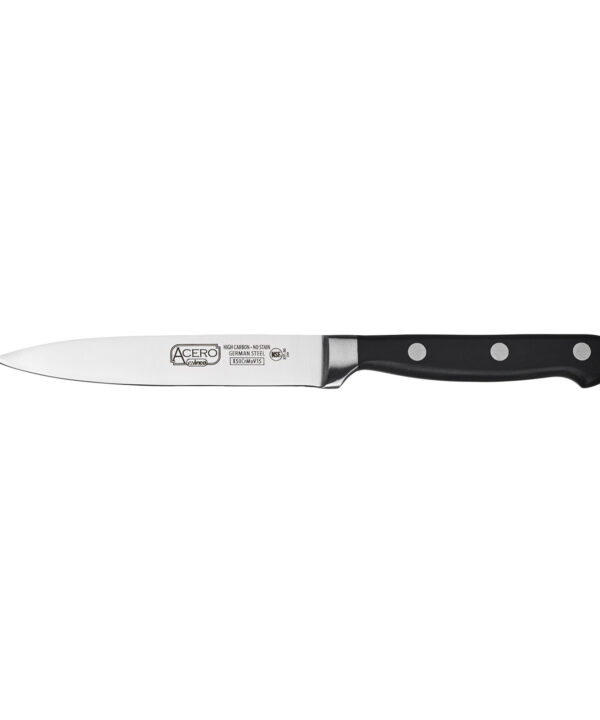 Winco KFP-50 Acero 5-inch utility knife with black POM handle, side view