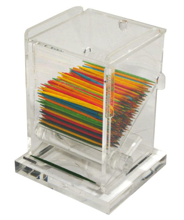 Winco ACTD-3 acrylic toothpick dispenser in clear, front view