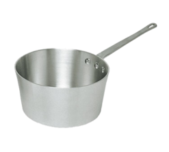 Winco ASP-5 5 qt. tapered aluminum sauce pan in natural finish, riveted handle, side view