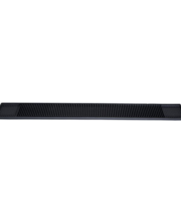 Winco BM-327K rubber bar rail spill mat in black, top view