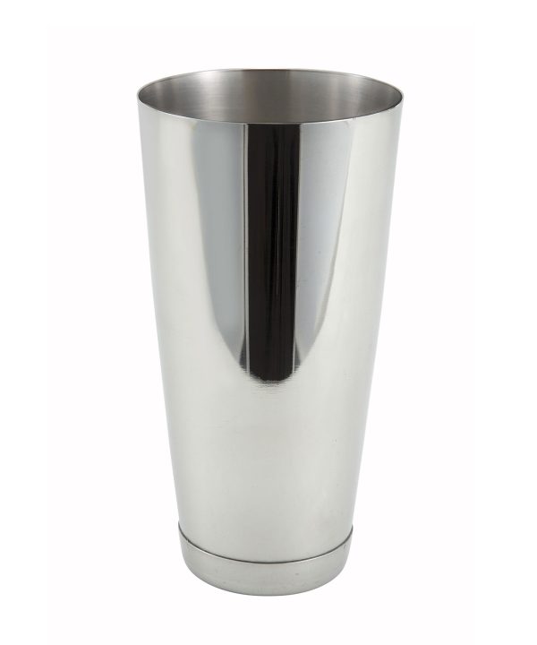 Winco BS-30 30 oz. bar shaker in polished stainless steel, upright front view
