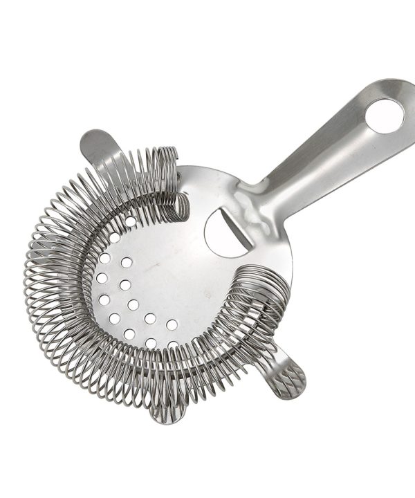 Winco BST-4P 4-prong bar strainer in stainless steel, top view