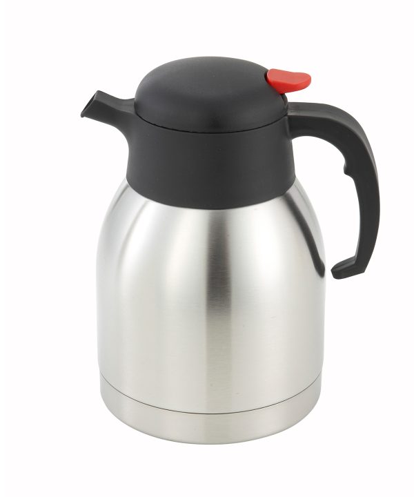Winco CF-1.5 insulated coffee carafe in stainless steel, front view