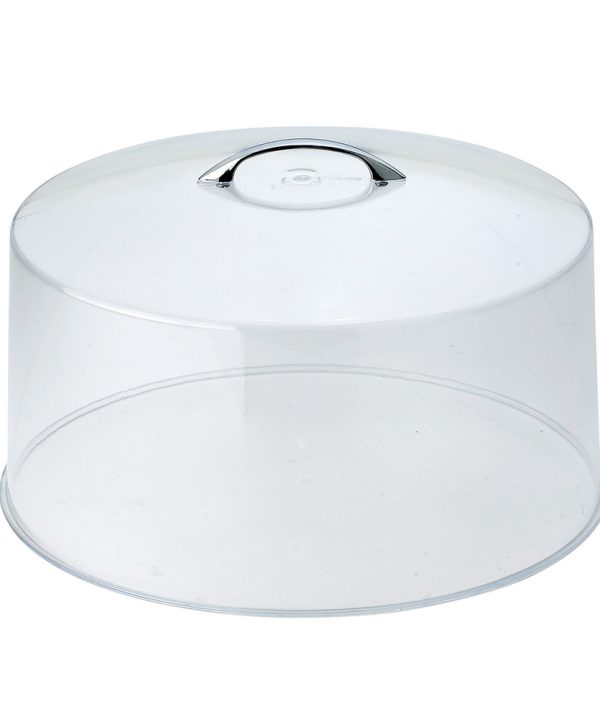 Winco CKS-13C clear plastic cake stand cover with chrome handle, front view