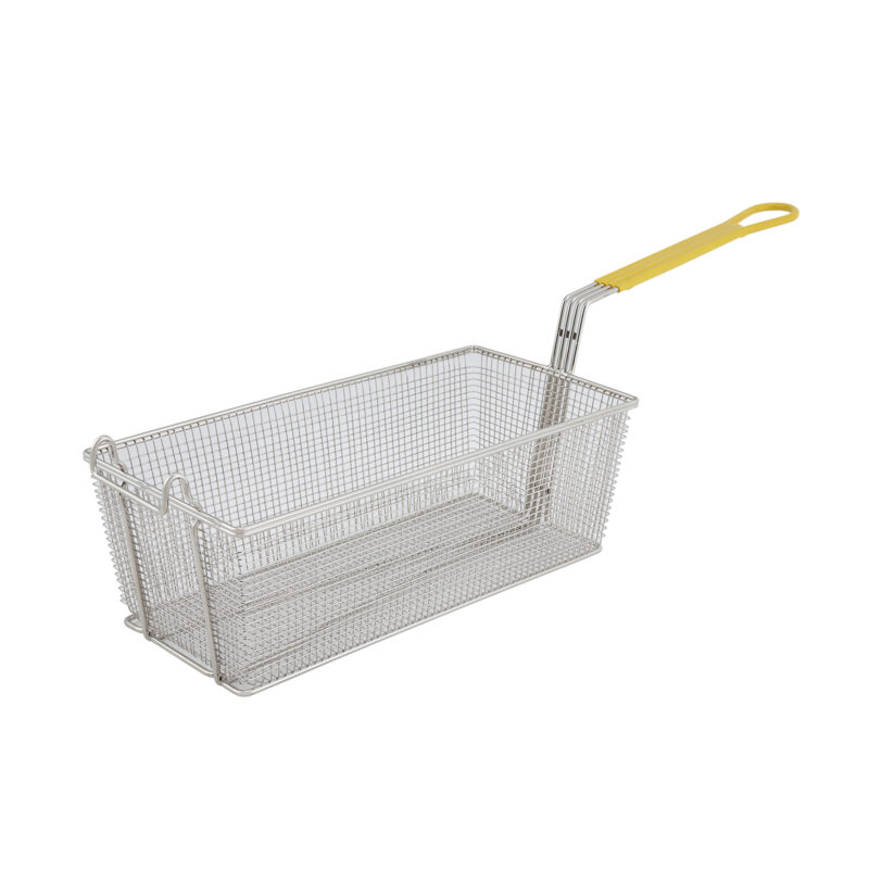 Winco FB-40 Rectangular Fry Basket, Nickel-Plated with Yellow Handle