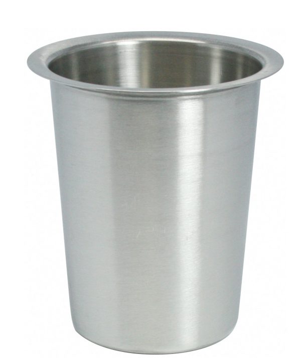 Winco FC-SL solid stainless steel flatware cylinder, upright front view