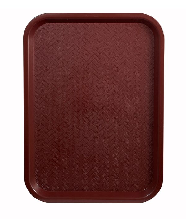Winco FFT-1216U fast food tray in burgundy polypropylene, top view