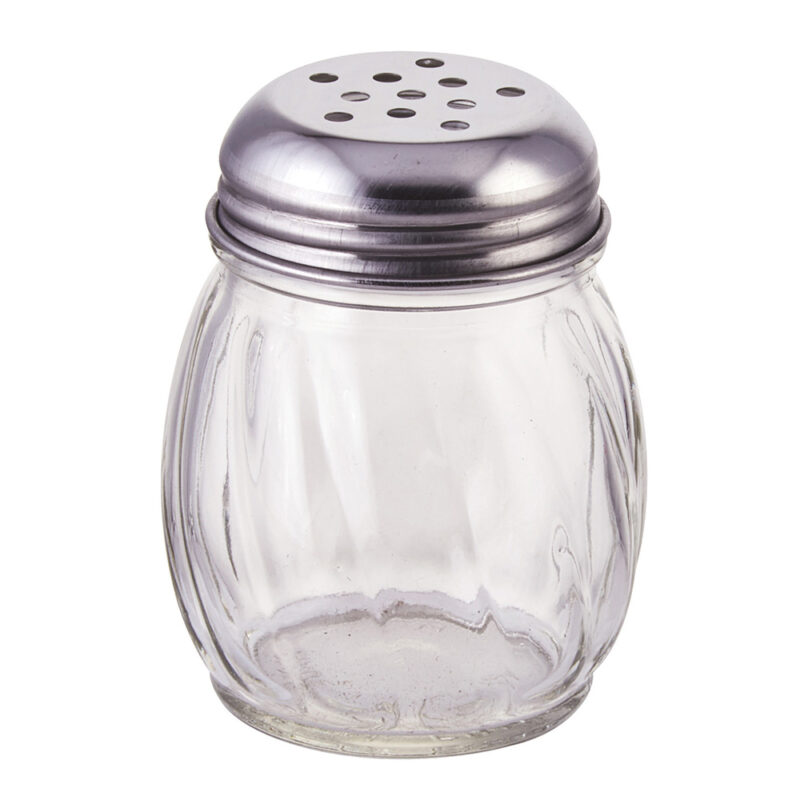 Winco G-107 Glass Cheese Shaker, 6 oz., Perforated Chrome Top