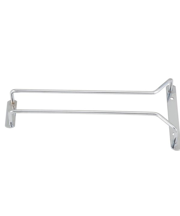 Winco GHC-10 single-channel wire glass hanger rack in chrome, side product view