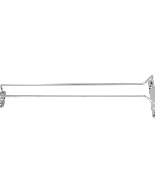 Winco GHC-16 single-channel wire glass hanger in chrome finish, side view