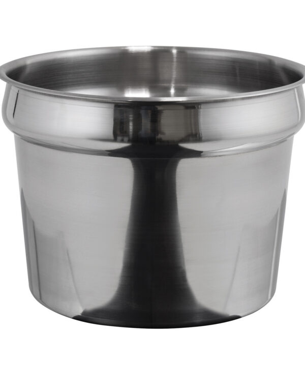 Winco INS-11.0M 11 qt. round inset pan in mirror-finish stainless steel, side view