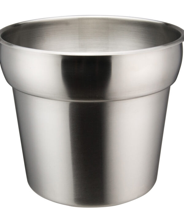 Winco INS-7.0M 7 qt. round stainless steel inset pan in mirror finish, front view