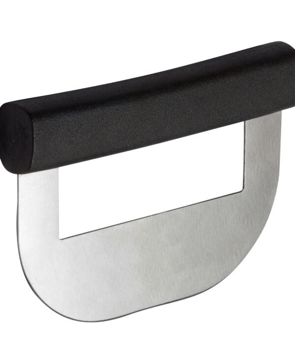 Winco KCC-1 single blade chopping knife with black polypropylene handle, side view