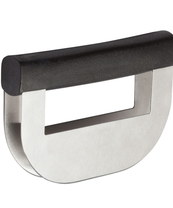 Winco KCC-2 double blade chopping knife in stainless steel with black polypropylene handle, product view