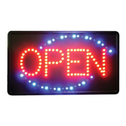 Winco LED-6 LED OPEN sign in black, rectangular front view