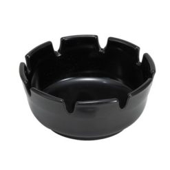 Winco MAS-4K round melamine ashtray in black, top angled view