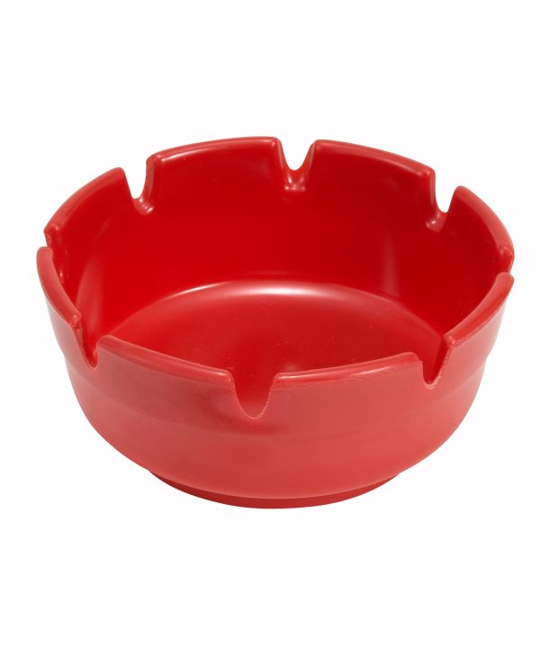 Winco MAS-4R round ashtray in red melamine, top view