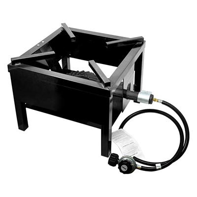 Omcan 44633 single outdoor propane burner in black painted steel, front view