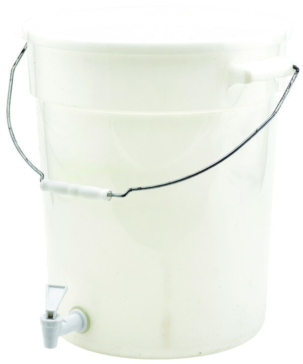 Winco PBDW-22 6-gallon beverage dispenser in white, front view with drip-proof faucet