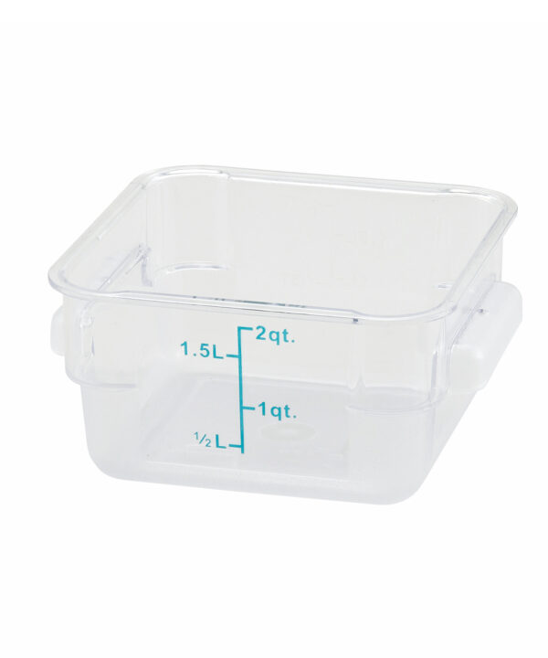 Winco PCSC-2C 2 qt clear polycarbonate square food storage container, front view