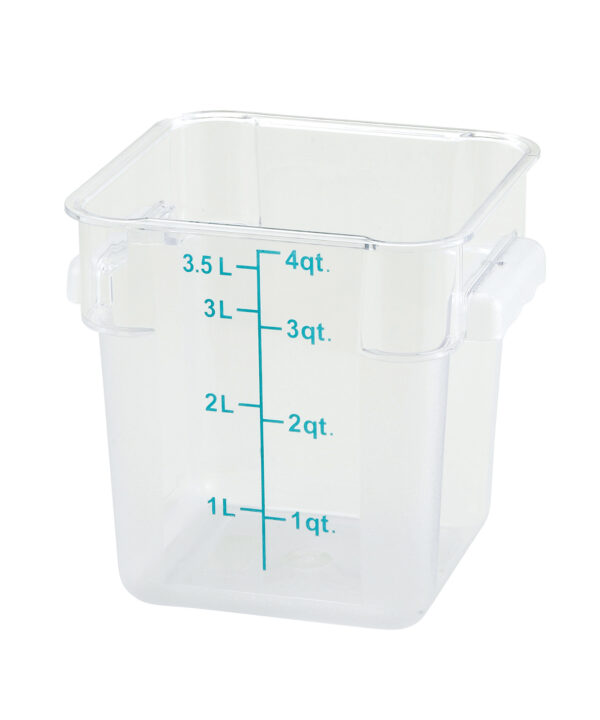Winco PCSC-4C 4 qt. clear square polycarbonate food storage container, front view