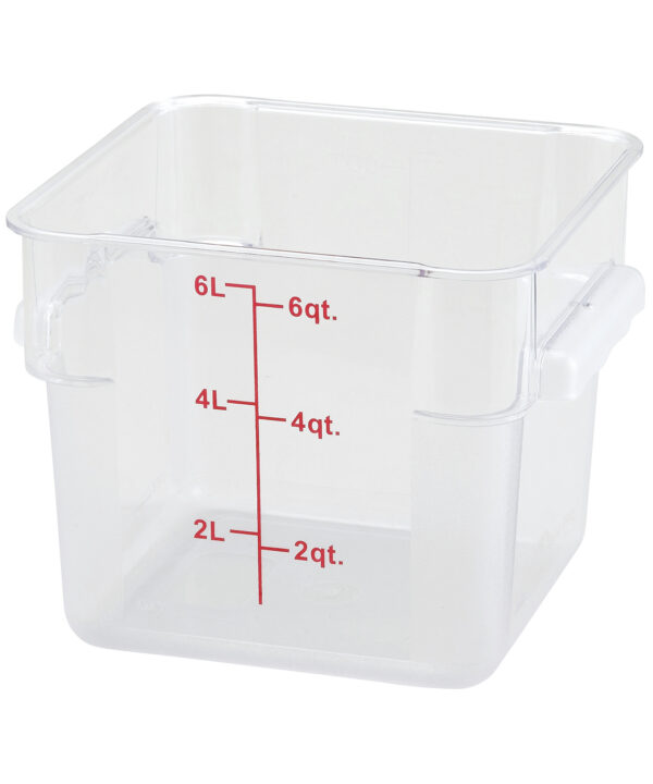 Winco PCSC-6C 6 qt. clear polycarbonate square food storage container, front view
