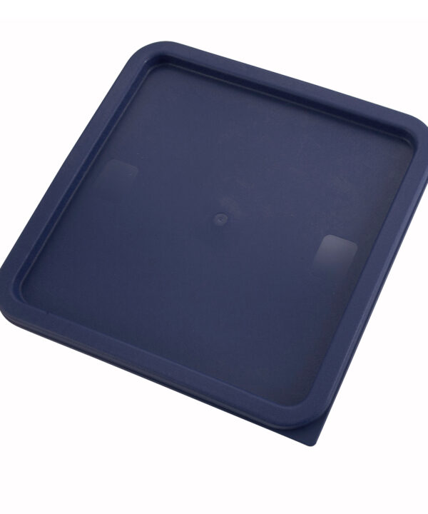 Winco PECC-128 square container cover in blue polyethylene, top view