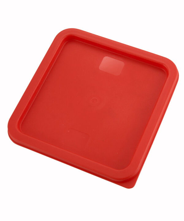 Winco PECC-68 red square container lid in red, top view