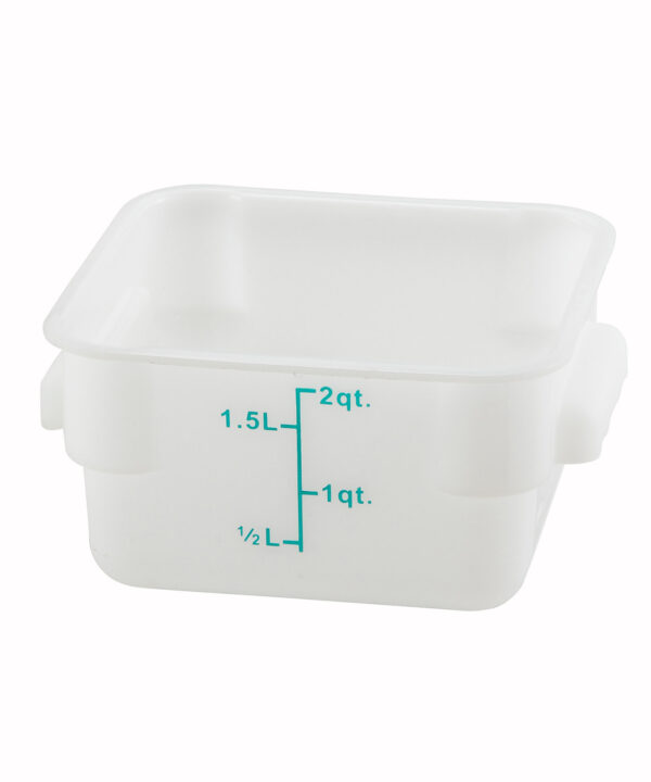 Winco PESC-2 2 qt. square food storage container in white polypropylene, front view